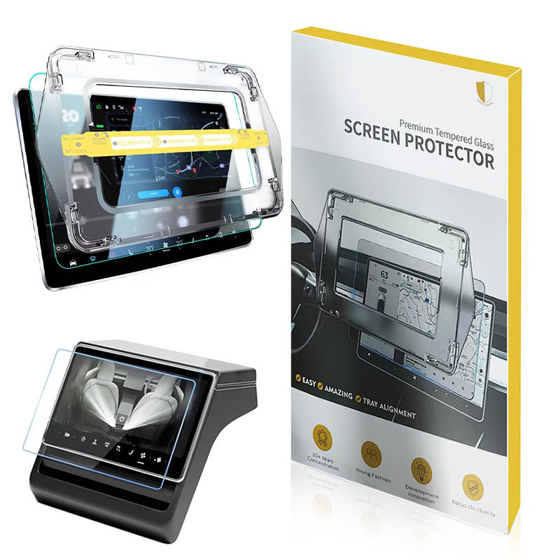 Tesla Yeni Model Y 2in1 Araç Multimedya Ekran Koruyucu Uygulama Aparatlı Zore Premium Temperli Cam Ekran Koruyucu