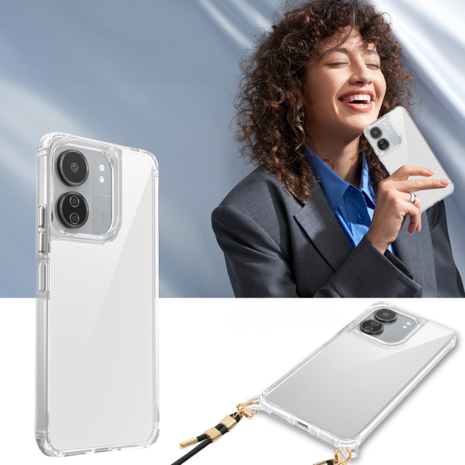 Xiaomi Redmi 13C Kılıf Airbagli Takılabilir Askı Aparatlı Zore Snap Silikon Kapak Şeffaf