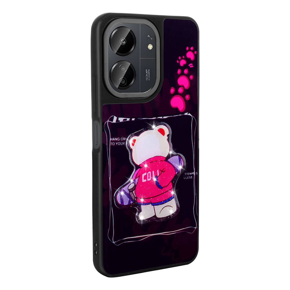 Xiaomi Redmi 13C Kılıf Parlayan Kabartmalı İkonik Figürlü Zore Amas Silikon Kapak Pembe