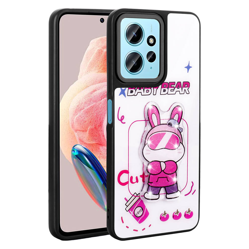Xiaomi Redmi Note 12 4G Kılıf Parlayan Kabartmalı İkonik Figürlü Zore Amas Silikon Kapak Beyaz