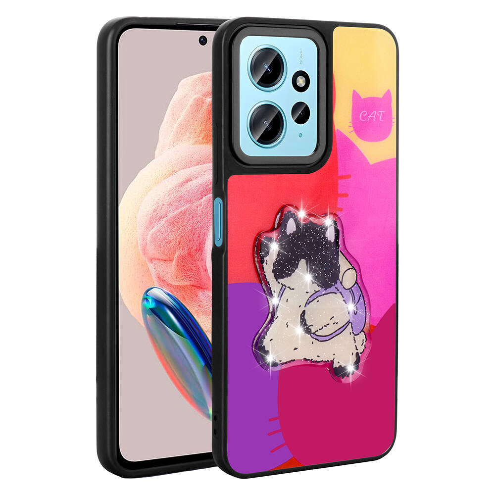 Xiaomi Redmi Note 12 4G Kılıf Parlayan Kabartmalı İkonik Figürlü Zore Amas Silikon Kapak Mor