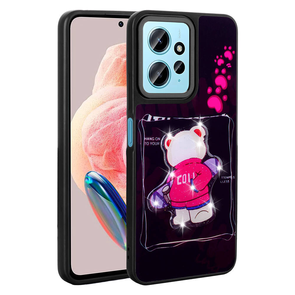 Xiaomi Redmi Note 12 4G Kılıf Parlayan Kabartmalı İkonik Figürlü Zore Amas Silikon Kapak Siyah