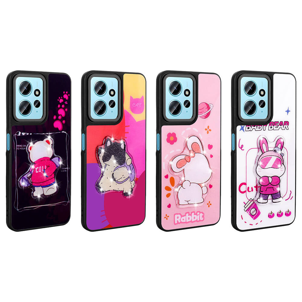 Xiaomi Redmi Note 12 4G Kılıf Parlayan Kabartmalı İkonik Figürlü Zore Amas Silikon Kapak Beyaz