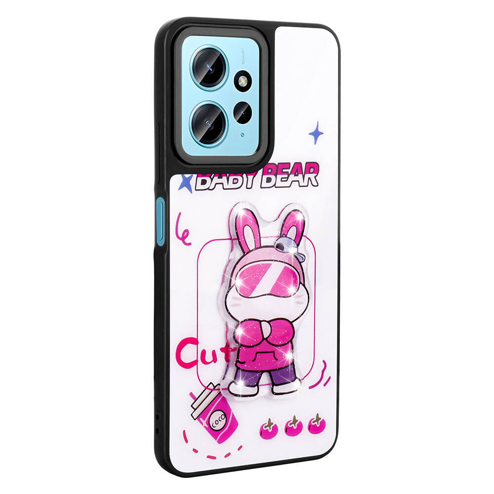 Xiaomi Redmi Note 12 4G Kılıf Parlayan Kabartmalı İkonik Figürlü Zore Amas Silikon Kapak Beyaz