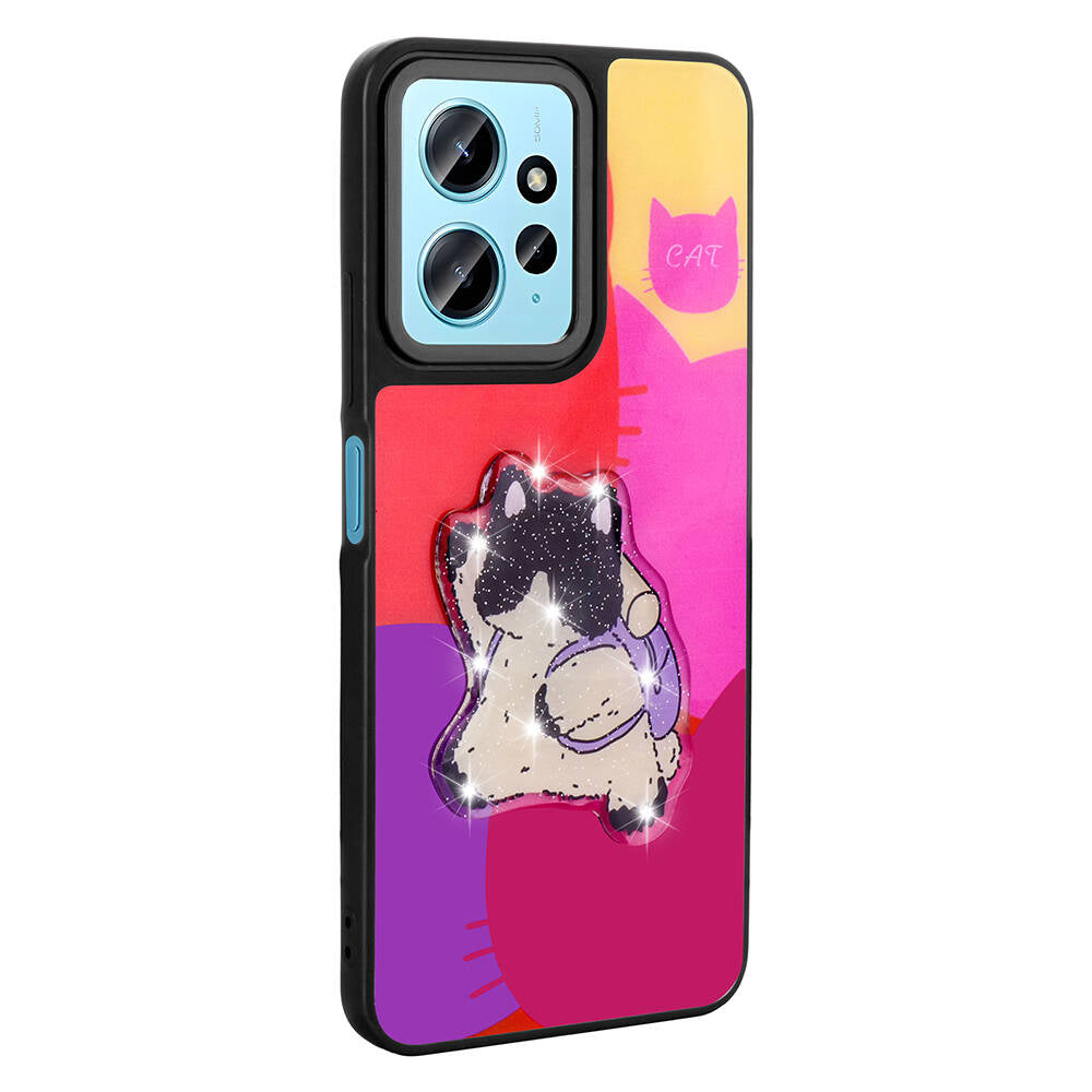 Xiaomi Redmi Note 12 4G Kılıf Parlayan Kabartmalı İkonik Figürlü Zore Amas Silikon Kapak Pembe