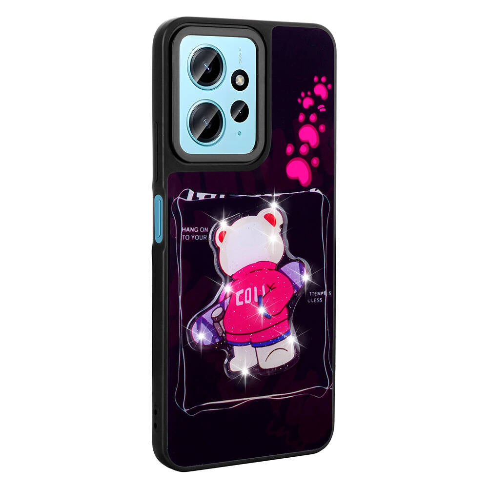 Xiaomi Redmi Note 12 4G Kılıf Parlayan Kabartmalı İkonik Figürlü Zore Amas Silikon Kapak Mor