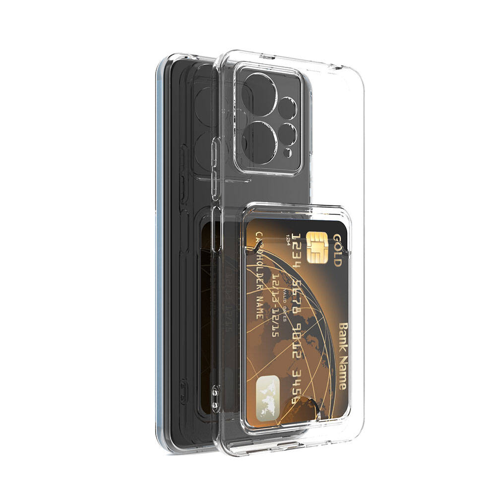 Xiaomi Redmi Note 12 5G Kılıf Kartlıklı Şeffaf Zore Setra Clear Silikon Kapak Renksiz