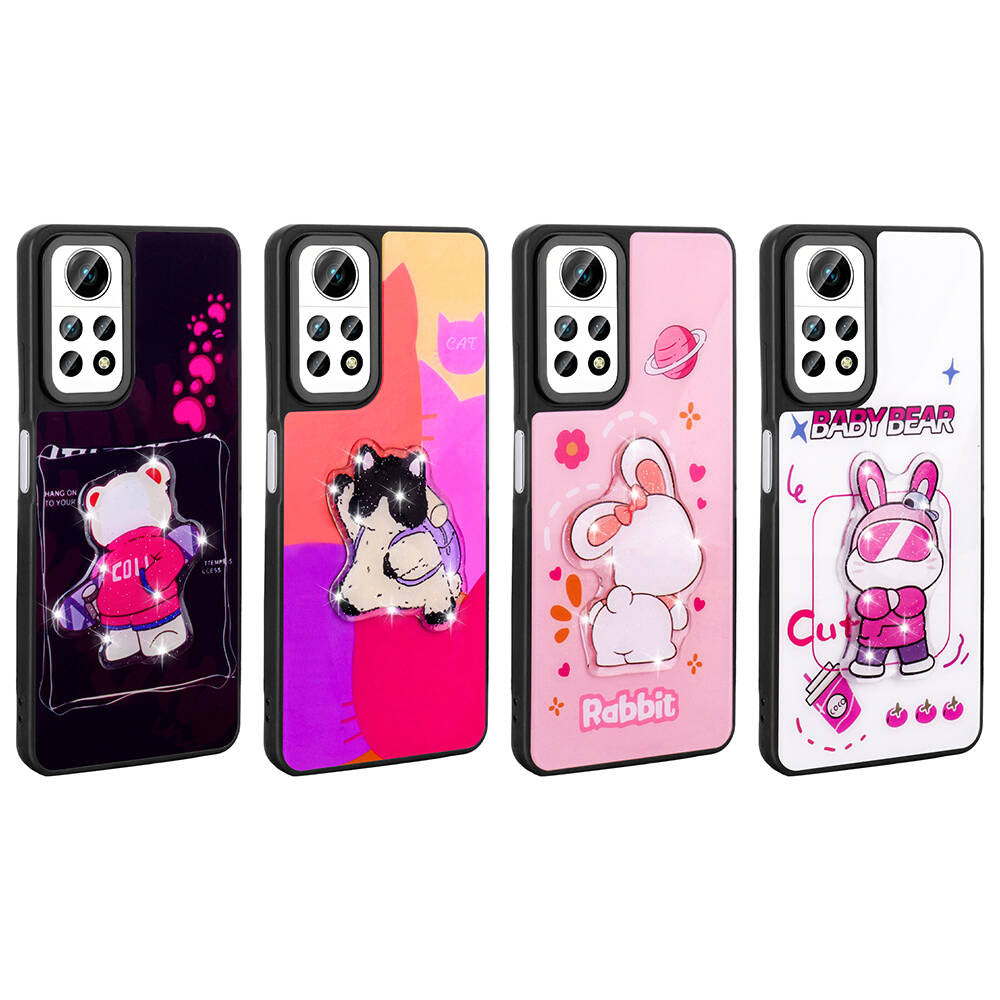 Xiaomi Redmi Note 12 Pro 4G Kılıf Parlayan Kabartmalı İkonik Figürlü Zore Amas Silikon Kapak Beyaz