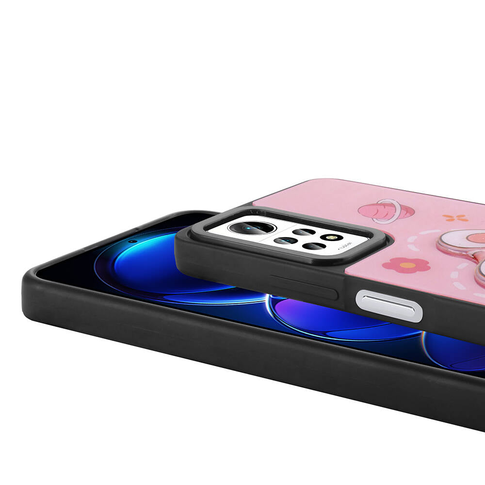 Xiaomi Redmi Note 12 Pro 4G Kılıf Parlayan Kabartmalı İkonik Figürlü Zore Amas Silikon Kapak Mor