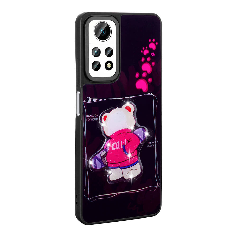Xiaomi Redmi Note 12 Pro 4G Kılıf Parlayan Kabartmalı İkonik Figürlü Zore Amas Silikon Kapak Pembe