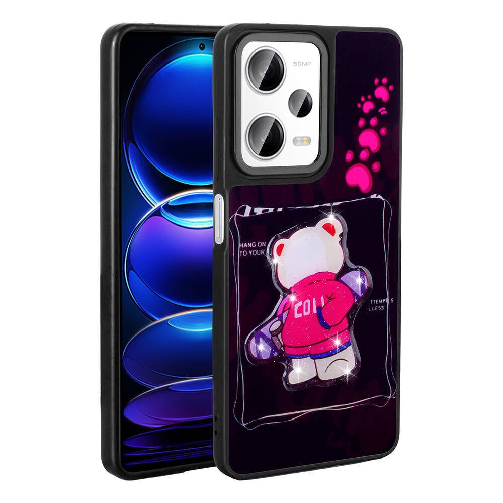 Xiaomi Redmi Note 12 Pro 5G Kılıf Parlayan Kabartmalı İkonik Figürlü Zore Amas Silikon Kapak Mor