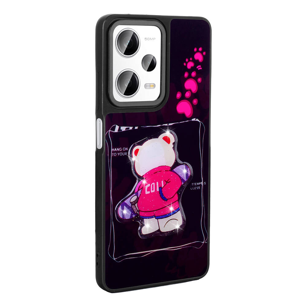 Xiaomi Redmi Note 12 Pro 5G Kılıf Parlayan Kabartmalı İkonik Figürlü Zore Amas Silikon Kapak Pembe
