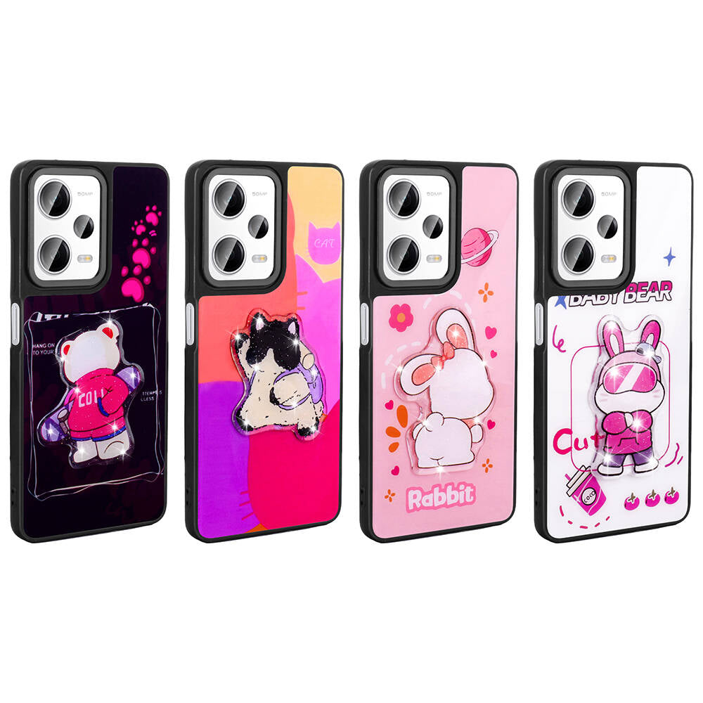 Xiaomi Redmi Note 12 Pro 5G Kılıf Parlayan Kabartmalı İkonik Figürlü Zore Amas Silikon Kapak Siyah