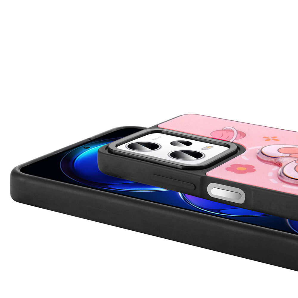 Xiaomi Redmi Note 12 Pro Plus 5G Kılıf Parlayan Kabartmalı İkonik Figürlü Zore Amas Silikon Kapak Mor