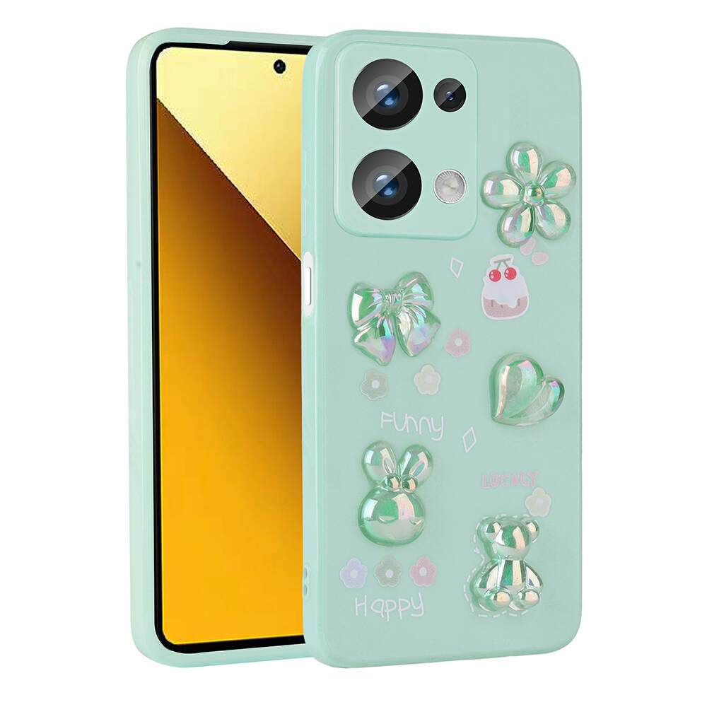 Xiaomi Redmi Note 13 Pro 4G Kılıf Kabartma Figürlü Parlak Zore Toys Silikon Kapak Beyaz