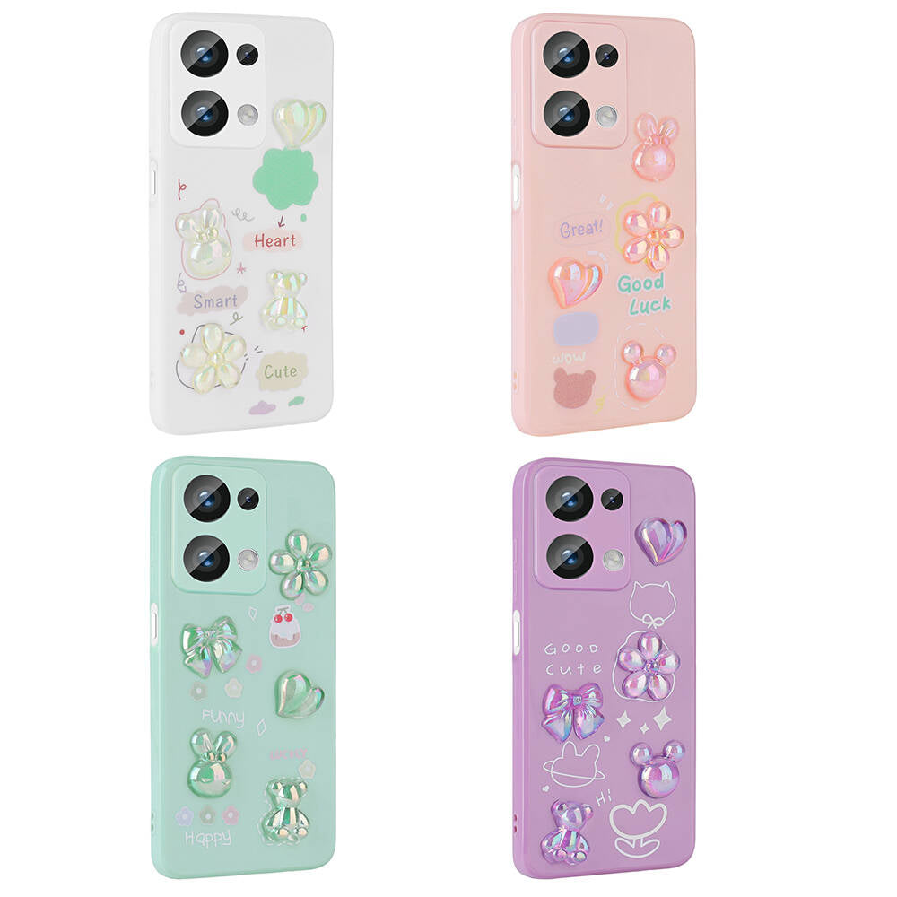 Xiaomi Redmi Note 13 Pro 4G Kılıf Kabartma Figürlü Parlak Zore Toys Silikon Kapak Açık Yeşil