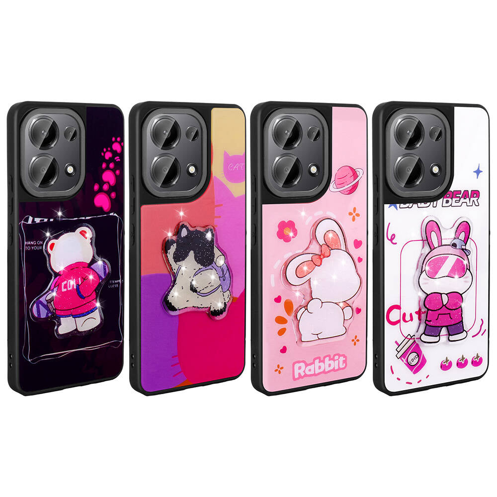 Xiaomi Redmi Note 13 Pro 4G Kılıf Parlayan Kabartmalı İkonik Figürlü Zore Amas Silikon Kapak Beyaz