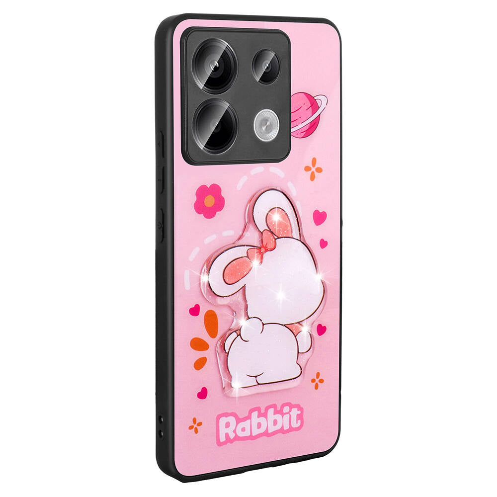 Xiaomi Redmi Note 13 Pro 5G Kılıf Parlayan Kabartmalı İkonik Figürlü Zore Amas Silikon Kapak Mor