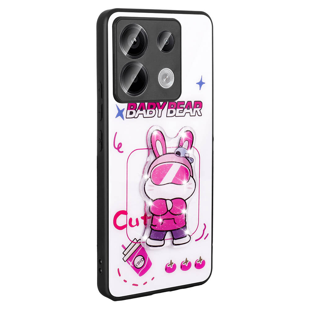 Xiaomi Redmi Note 13 Pro 5G Kılıf Parlayan Kabartmalı İkonik Figürlü Zore Amas Silikon Kapak Beyaz