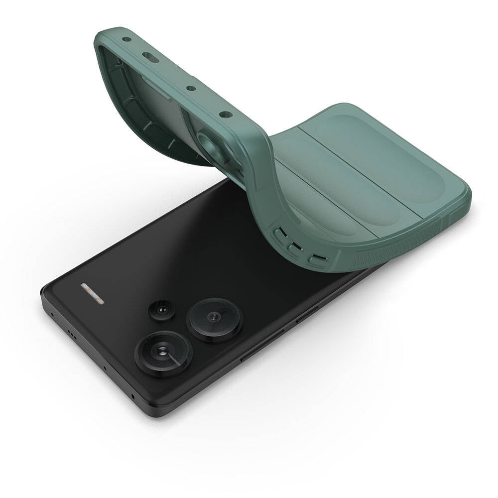 Xiaomi Redmi Note 13 Pro Plus 5G Kılıf Esnek TPU Oyuklu Arka Yüzey Tasarımlı Zore Etnik Silikon Kapak Koyu Yeşil