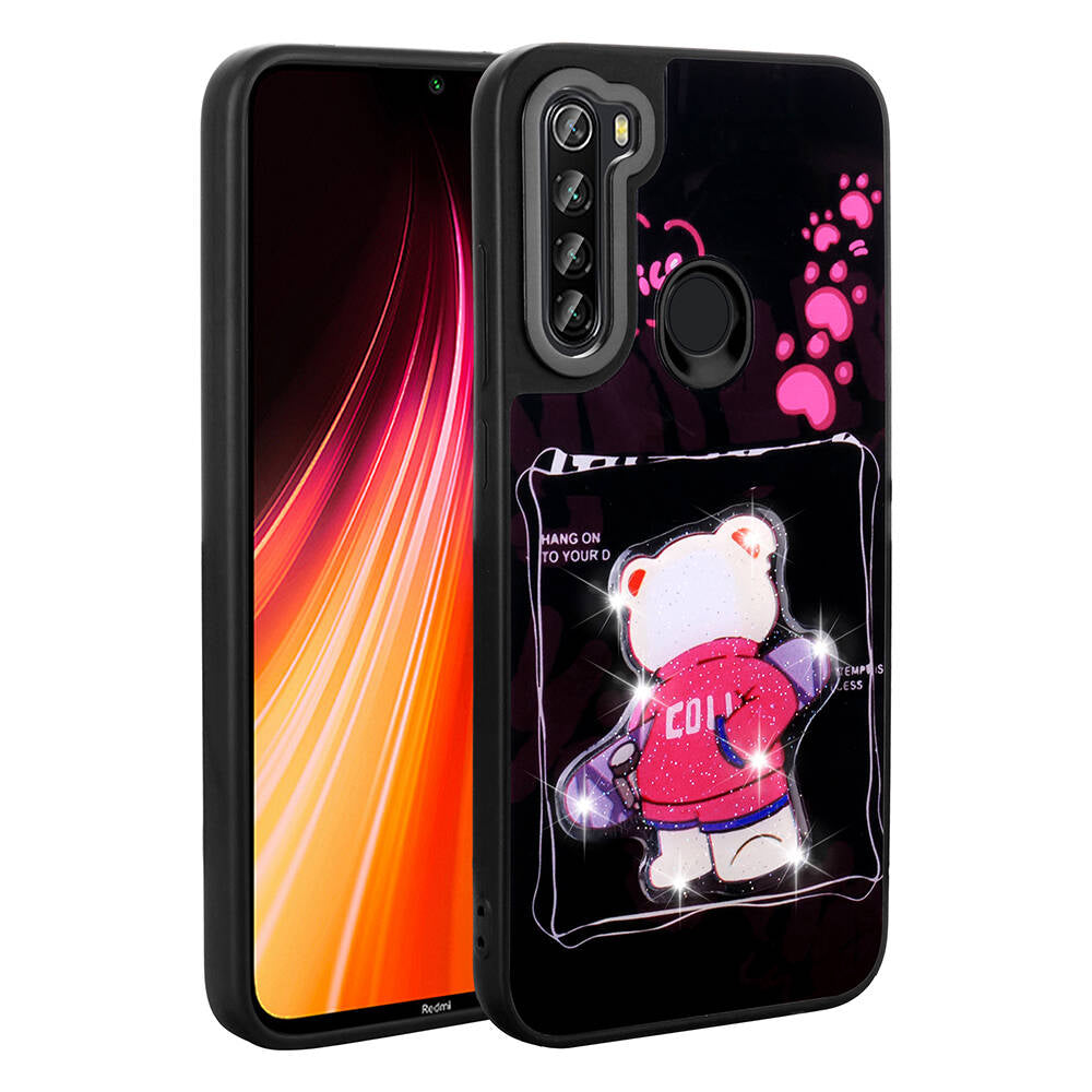 Xiaomi Redmi Note 8 Kılıf Parlayan Kabartmalı İkonik Figürlü Zore Amas Silikon Kapak Siyah