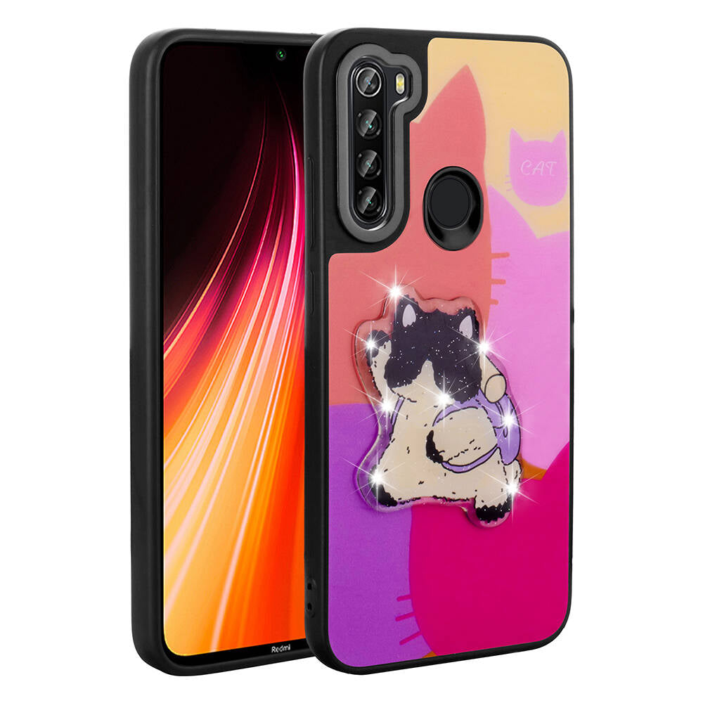 Xiaomi Redmi Note 8 Kılıf Parlayan Kabartmalı İkonik Figürlü Zore Amas Silikon Kapak Mor