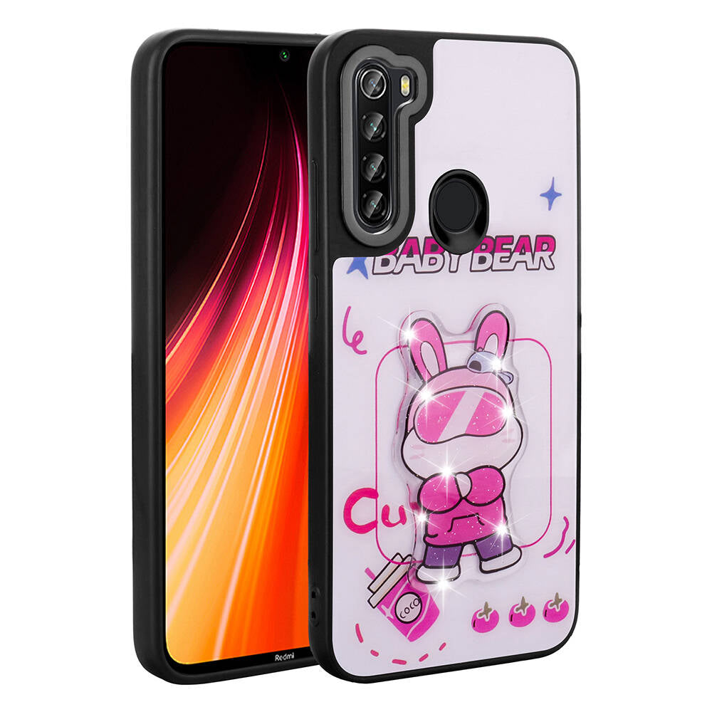 Xiaomi Redmi Note 8 Kılıf Parlayan Kabartmalı İkonik Figürlü Zore Amas Silikon Kapak Beyaz