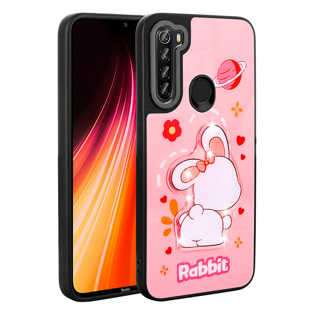 Xiaomi Redmi Note 8 Kılıf Parlayan Kabartmalı İkonik Figürlü Zore Amas Silikon Kapak Pembe