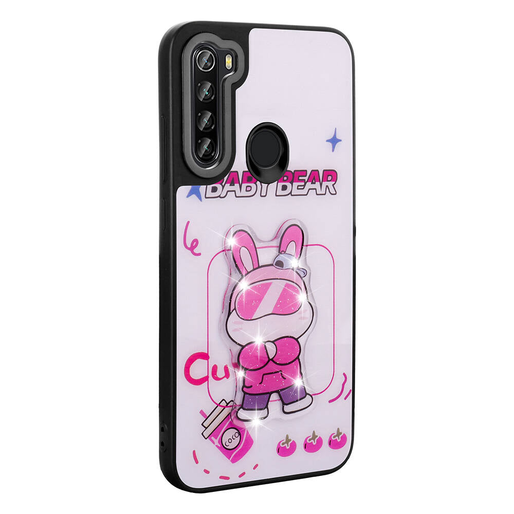 Xiaomi Redmi Note 8 Kılıf Parlayan Kabartmalı İkonik Figürlü Zore Amas Silikon Kapak Pembe