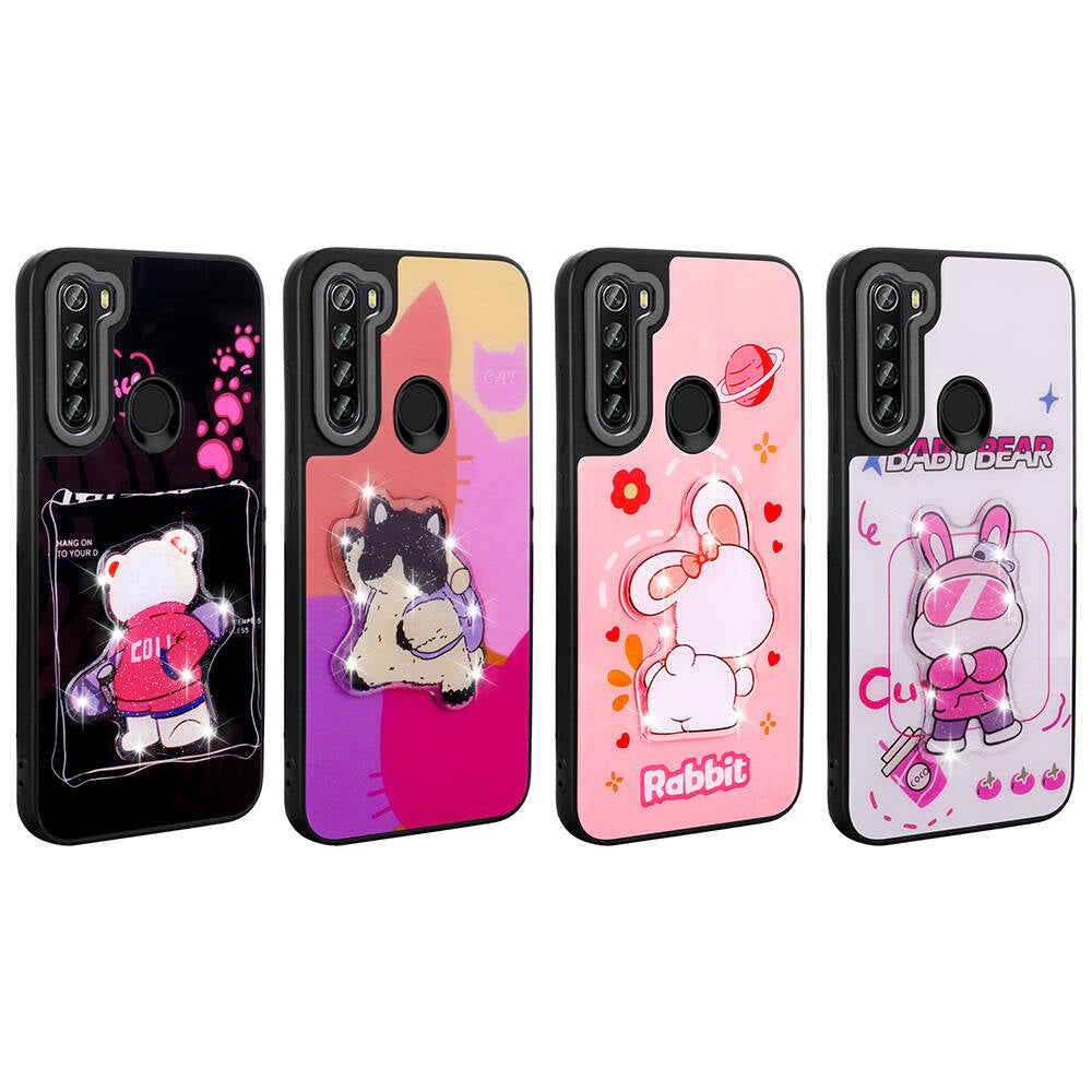 Xiaomi Redmi Note 8 Kılıf Parlayan Kabartmalı İkonik Figürlü Zore Amas Silikon Kapak Mor