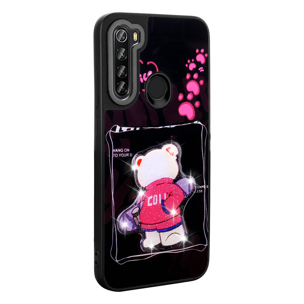 Xiaomi Redmi Note 8 Kılıf Parlayan Kabartmalı İkonik Figürlü Zore Amas Silikon Kapak Pembe