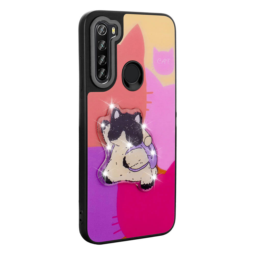 Xiaomi Redmi Note 8 Kılıf Parlayan Kabartmalı İkonik Figürlü Zore Amas Silikon Kapak Siyah