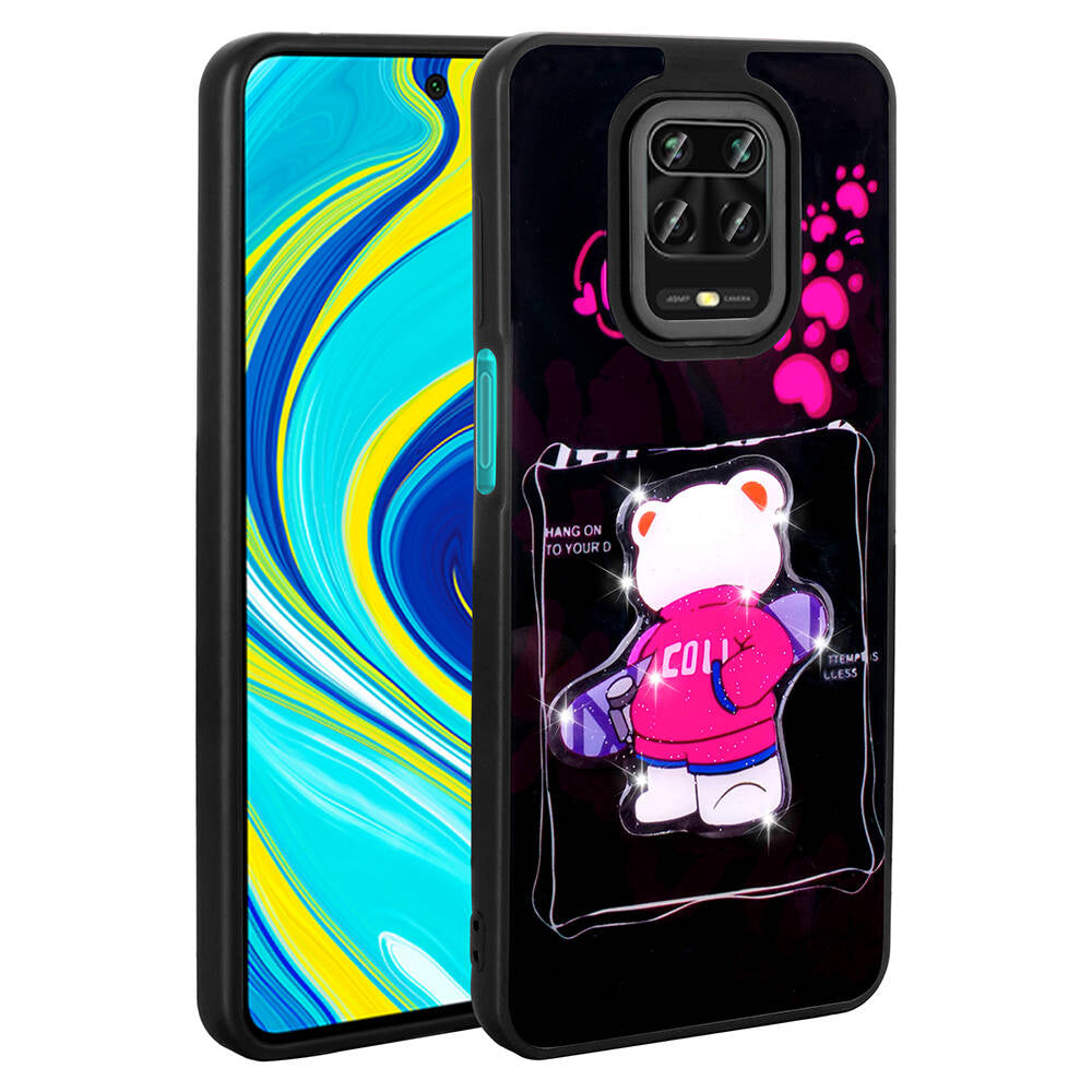Xiaomi Redmi Note 9 Pro Kılıf Parlayan Kabartmalı İkonik Figürlü Zore Amas Silikon Kapak Siyah