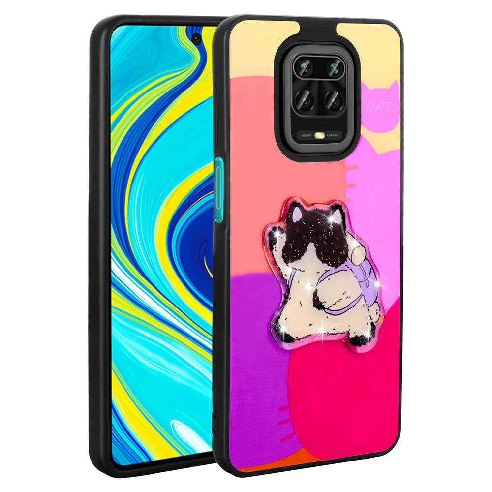 Xiaomi Redmi Note 9 Pro Kılıf Parlayan Kabartmalı İkonik Figürlü Zore Amas Silikon Kapak Mor