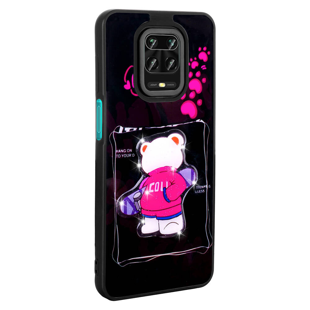 Xiaomi Redmi Note 9 Pro Kılıf Parlayan Kabartmalı İkonik Figürlü Zore Amas Silikon Kapak Pembe