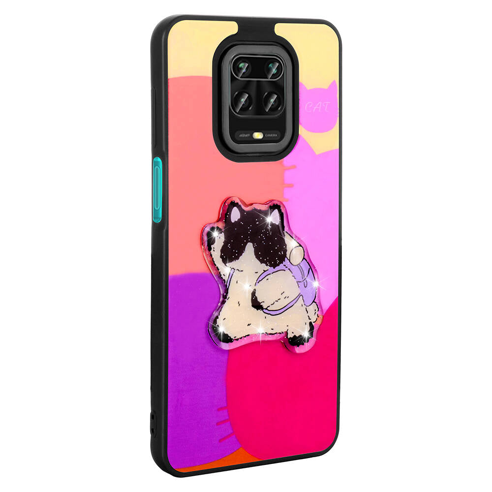 Xiaomi Redmi Note 9 Pro Kılıf Parlayan Kabartmalı İkonik Figürlü Zore Amas Silikon Kapak Pembe