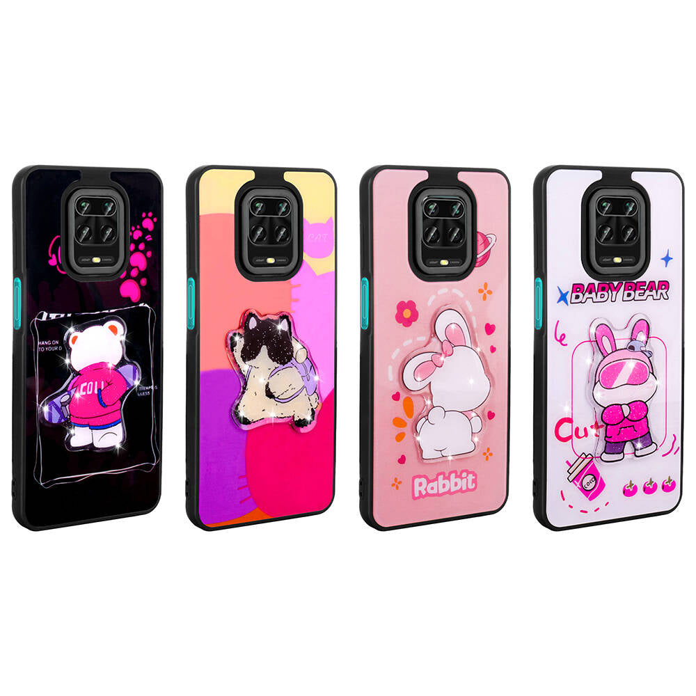 Xiaomi Redmi Note 9S Kılıf Parlayan Kabartmalı İkonik Figürlü Zore Amas Silikon Kapak Beyaz