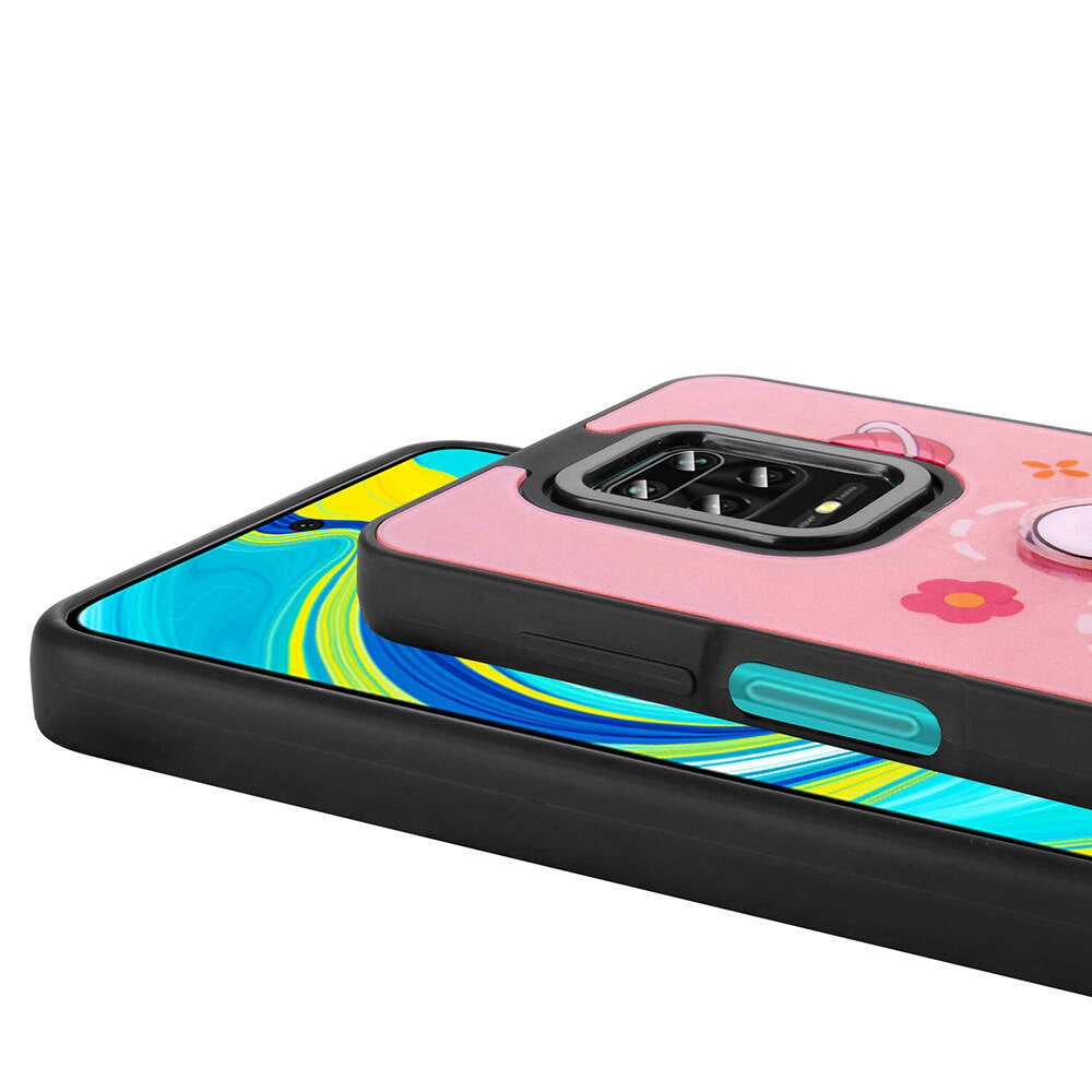 Xiaomi Redmi Note 9S Kılıf Parlayan Kabartmalı İkonik Figürlü Zore Amas Silikon Kapak Pembe