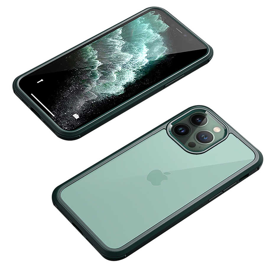 Apple%20iPhone%2013%20Pro%20Kılıf%20Zore%20Dor%20Silikon%20Temperli%20Cam%20Kapak-Koyu%20yeşil