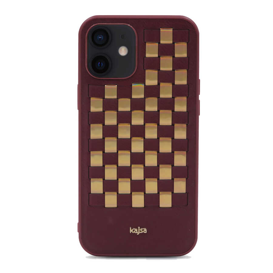 Apple%20iPhone%2012%20Kılıf%20Kajsa%20Preppie%20Serisi%20Spotlight%20Woven%20Kapak-Bordo