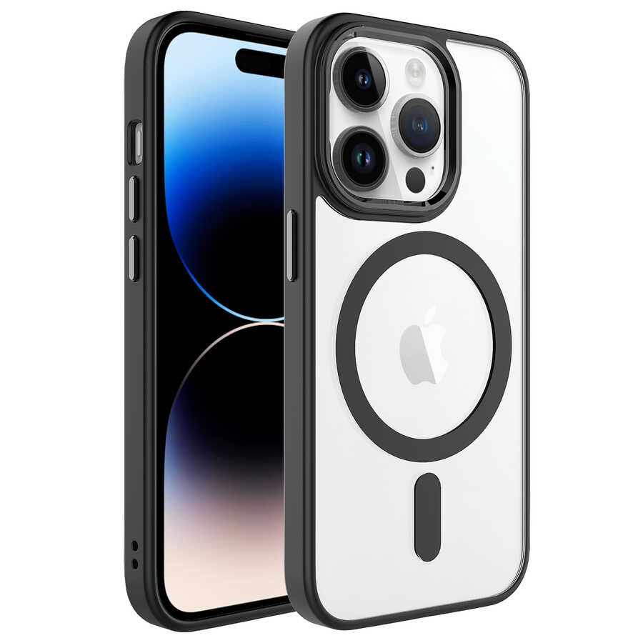 Apple%20iPhone%2014%20Pro%20Kılıf%20Wireless%20Şarj%20Özellikli%20Zore%20Krom%20Magsafe%20Silikon%20Kapak-Siyah