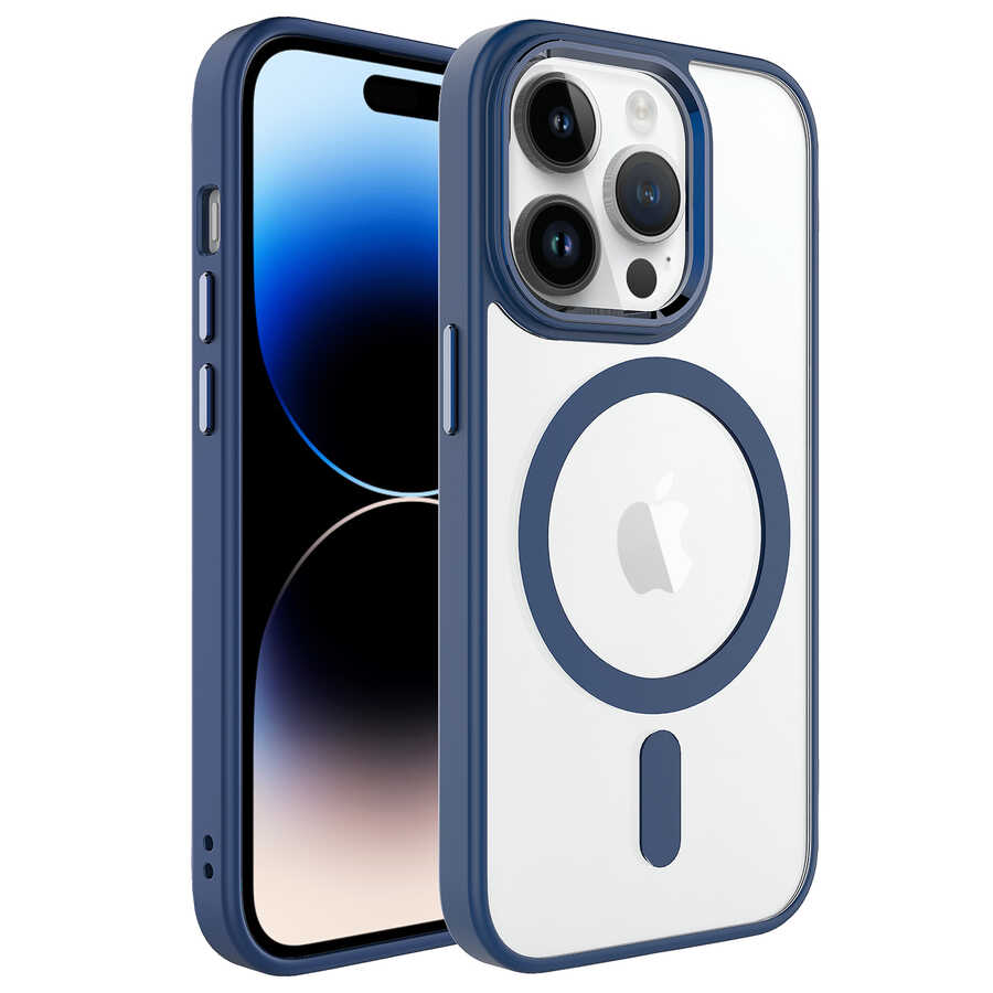 Apple%20iPhone%2014%20Pro%20Max%20Kılıf%20Wireless%20Şarj%20Özellikli%20Zore%20Krom%20Magsafe%20Silikon%20Kapak-Lacivert