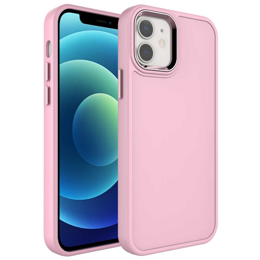 Apple%20iPhone%2012%20Kılıf%20Metal%20Çerçeve%20ve%20Buton%20Tasarımlı%20Sert%20Zore%20Botox%20Kapak-Pembe%20açık