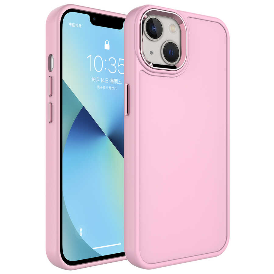 Apple%20iPhone%2014%20Kılıf%20Metal%20Çerçeve%20ve%20Buton%20Tasarımlı%20Sert%20Zore%20Botox%20Kapak-Pembe%20açık