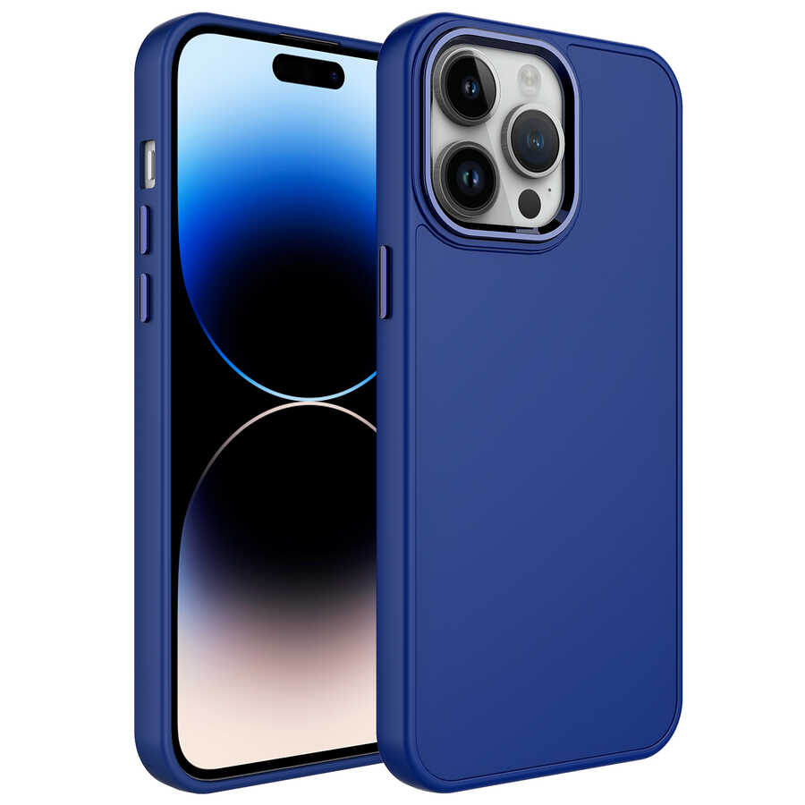 Apple%20iPhone%2013%20Pro%20Max%20Kılıf%20Metal%20Çerçeve%20ve%20Buton%20Tasarımlı%20Silikon%20Zore%20Luna%20Kapak-Lacivert