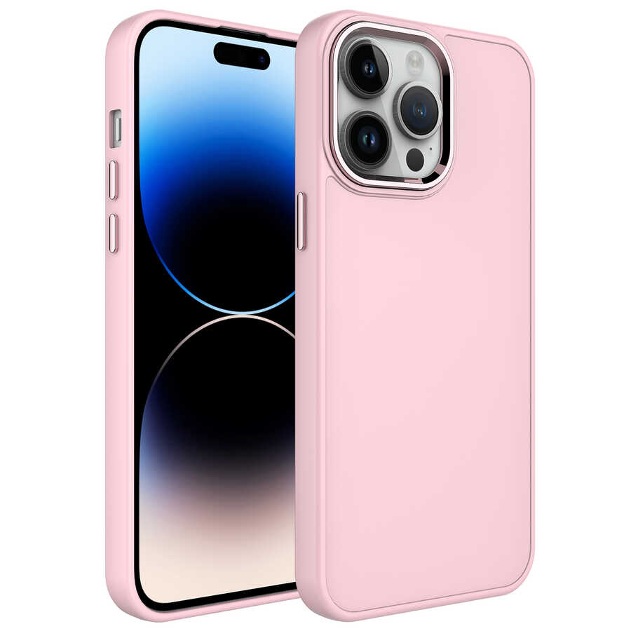 Apple%20iPhone%2013%20Pro%20Max%20Kılıf%20Metal%20Çerçeve%20ve%20Buton%20Tasarımlı%20Silikon%20Zore%20Luna%20Kapak-Pembe