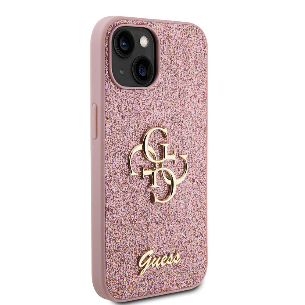 Apple%20iPhone%2015%20Plus%20Kılıf%20Guess%20Orjinal%20Lisanslı%204G%20Büyük%20Metal%20Logolu%20Glitter%20Kapak-Pembe