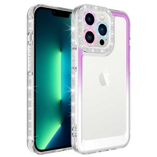 Apple iPhone 13 Pro Kılıf Simli ve Renk Geçiş Tasarımlı Lens Korumalı Zore Park Kapak