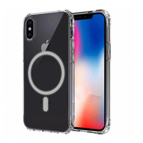 Apple iPhone XS 5.8 Kılıf Magsafe Şarj Özellikli Şeffaf Sert PC Zore Embos Kapak