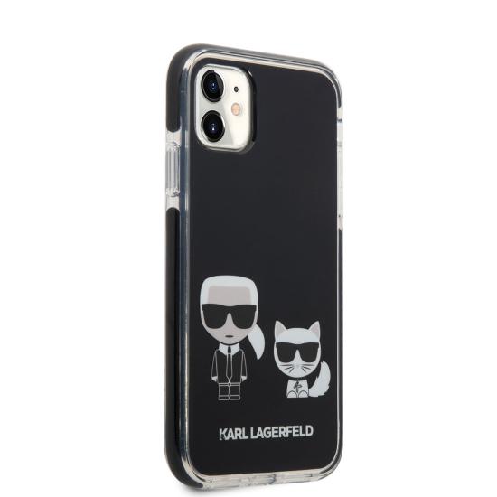 Apple iPhone 11 Kılıf Karl Lagerfeld Kenarları Siyah Silikon K&C Dizayn Kapak